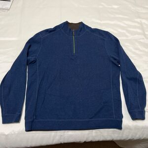 Tommy Bahama Pullover Mens ~XL Green Blue Reversible 1/4 Zip Knit Chest 24”